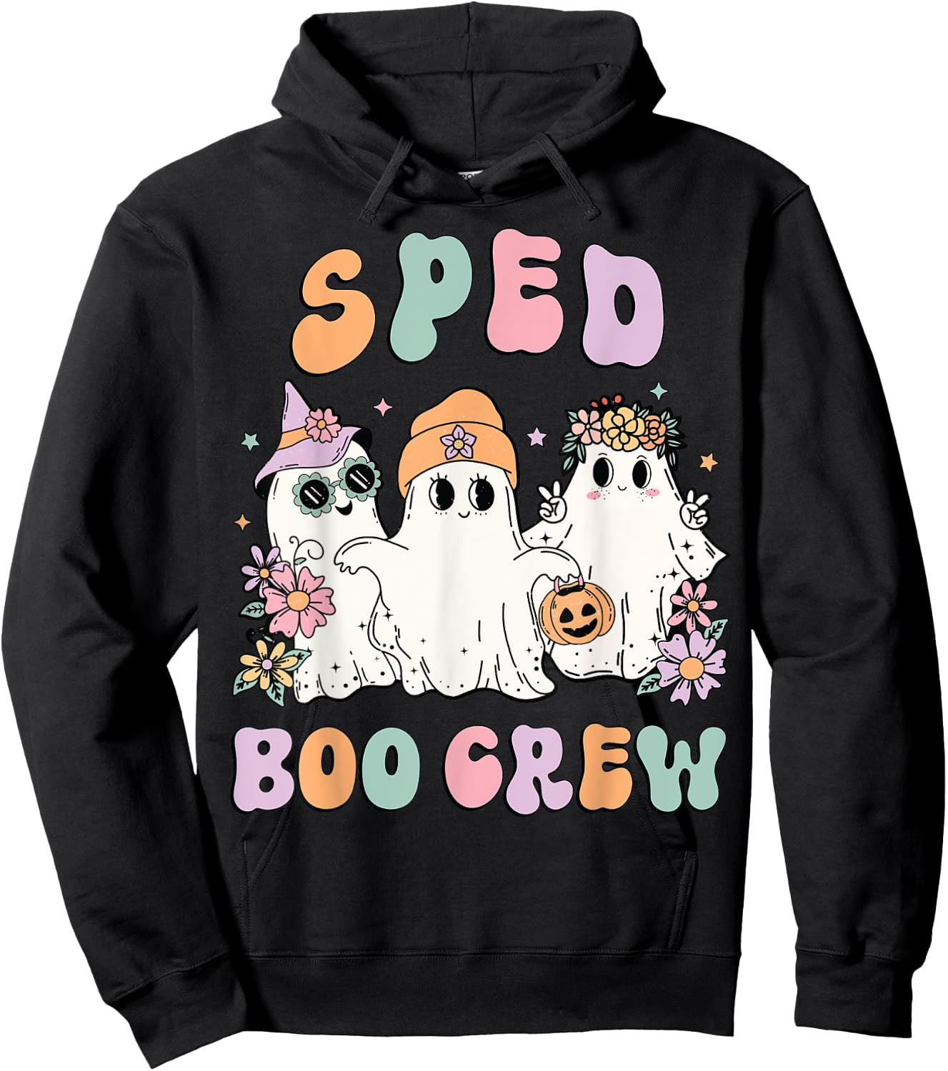 SPED Boo Crew Halloween Floral Ghost Special Ed SPED Teacher Women Kids Hoodie - Hoodie | Black