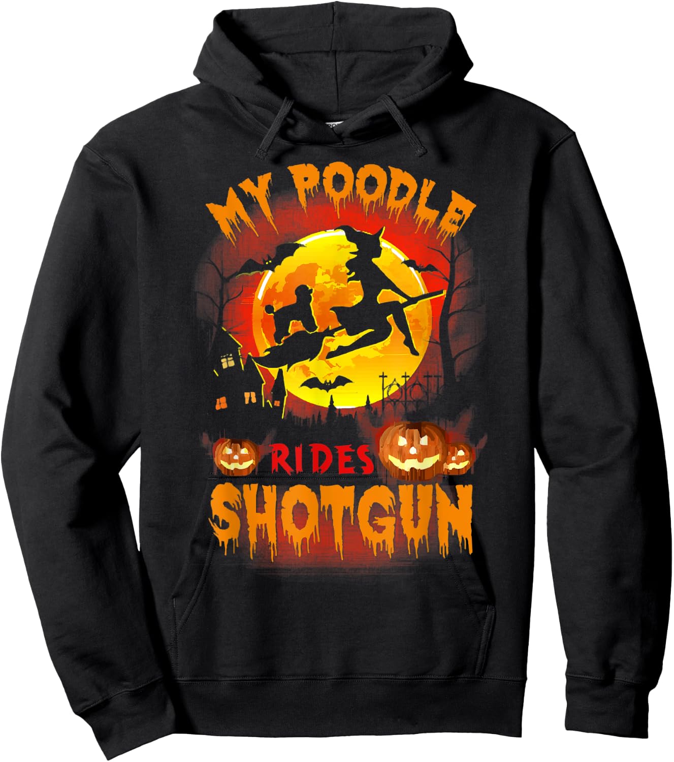 My Poodle Rides Shotgun Funny Halloween Dog Lover Hoodie - Hoodie | Black