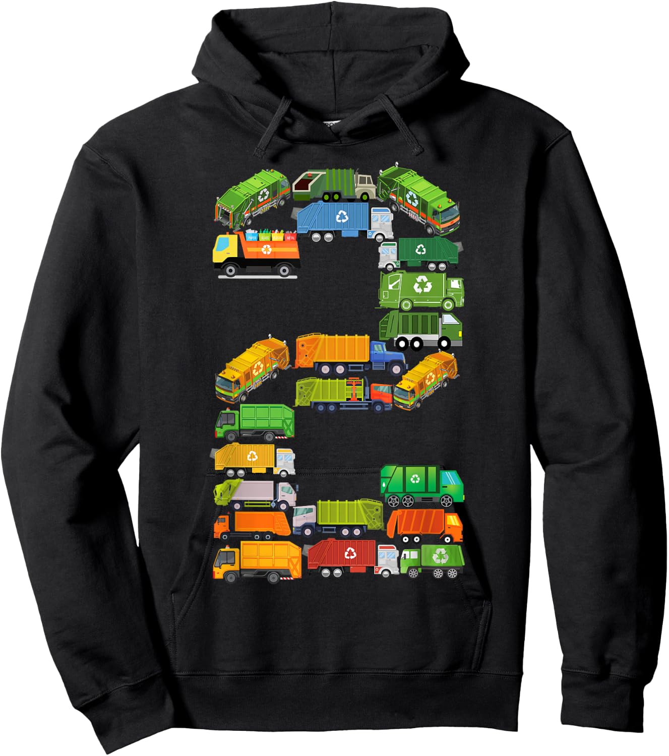 Toddler Garbage Truck Themed 2nd Birthday 2 Year Old Boys Hoodie - Hoodie | Black
