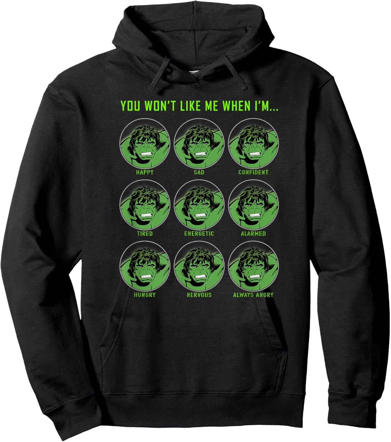 Marvel Hulk Classic Comic Expressions Of Hulk Grid Hoodie - Hoodie | Black