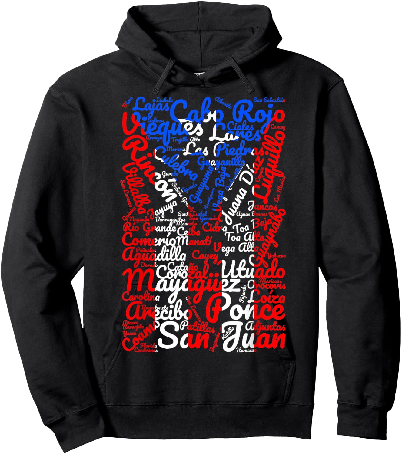 Puerto Rican Flag Shirt Towns and Cities of Puerto Rico Hoodie - Hoodie | Black