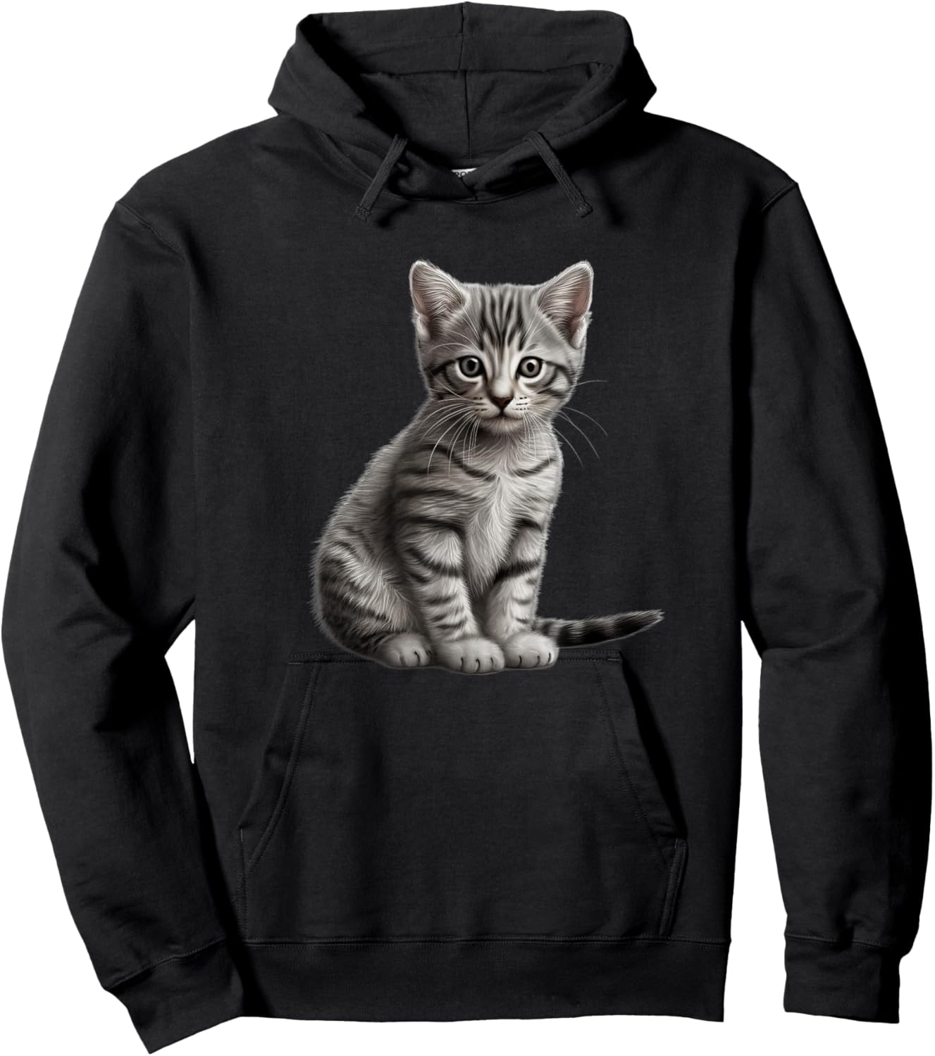 Grey Tabby Cat : Women's Cat-Themed Kids , Black, Small, Short Sleeve, Classic Fit, , Cute, Spring, Summer Hoodie - Hoodie | Black