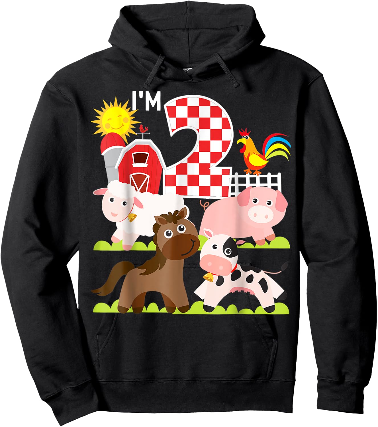 Farm Animals Barnyard 2nd Birthday I'm 2 Year Old Toddler Hoodie - Hoodie | Black