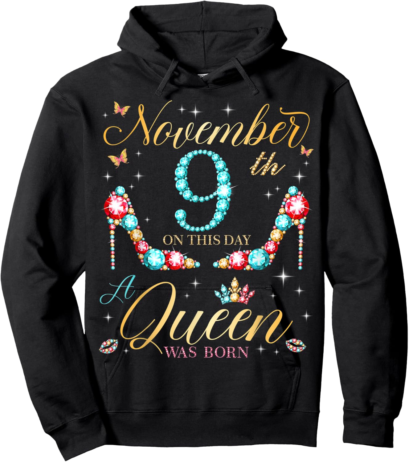 On November 9th A Queen Was Born on November 9 Birthday Hoodie - Hoodie | Black