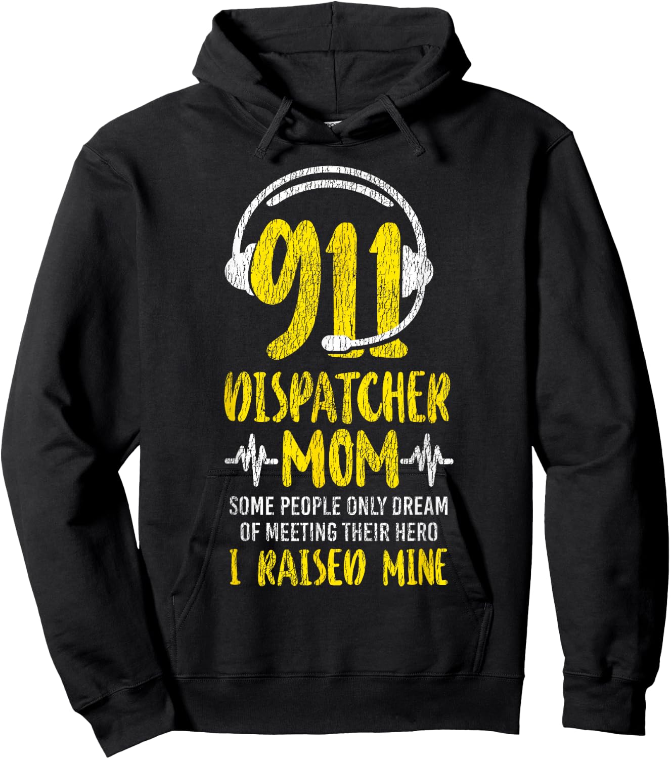 911 Dispatcher Thin Gold Yellow Line Mom 911 Dispatcher Mom Hoodie - Hoodie | Black