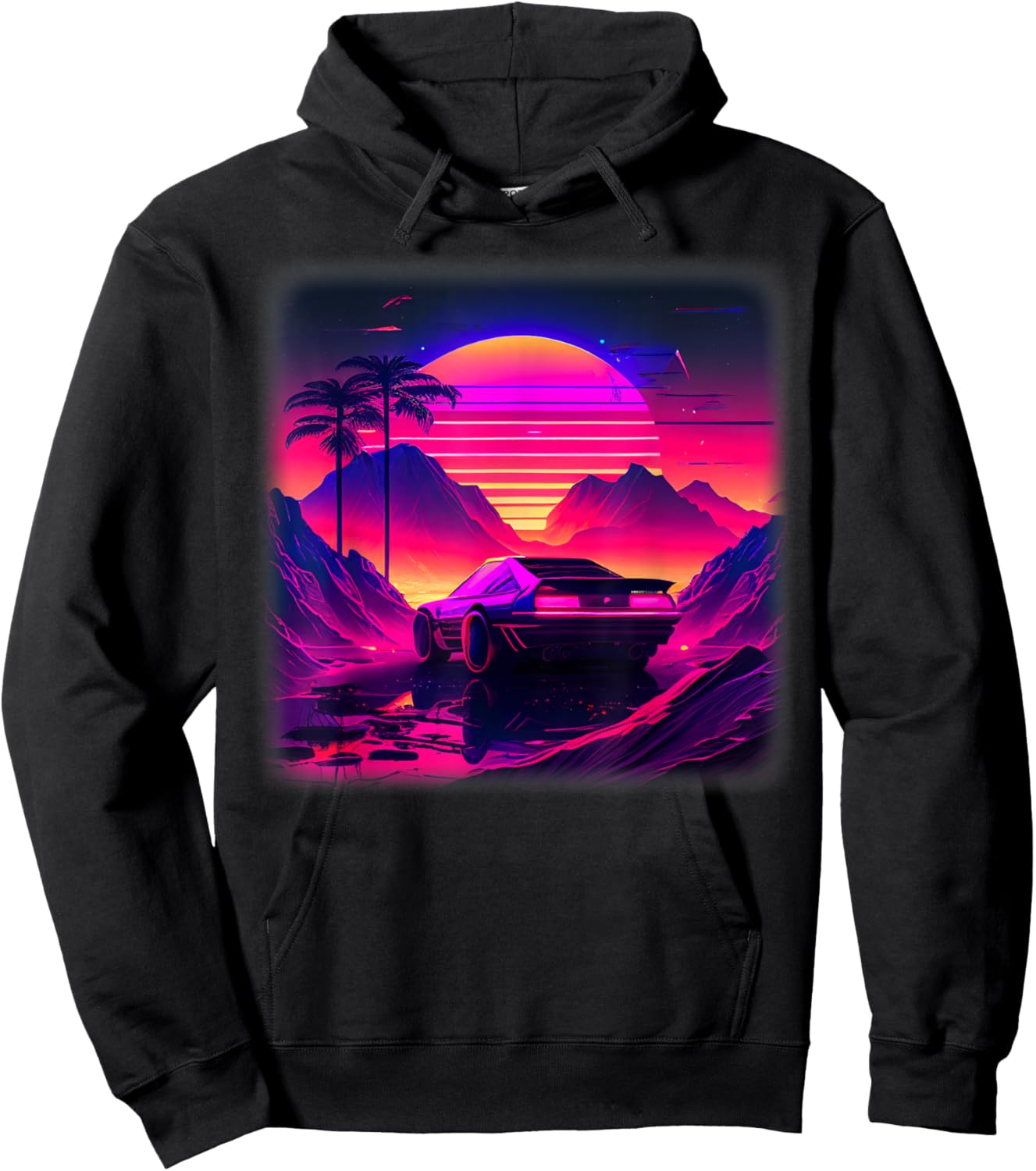 Synthwave Vaporwave Sunset Palm Trees 80s 90s Illustration Hoodie - Hoodie | Black