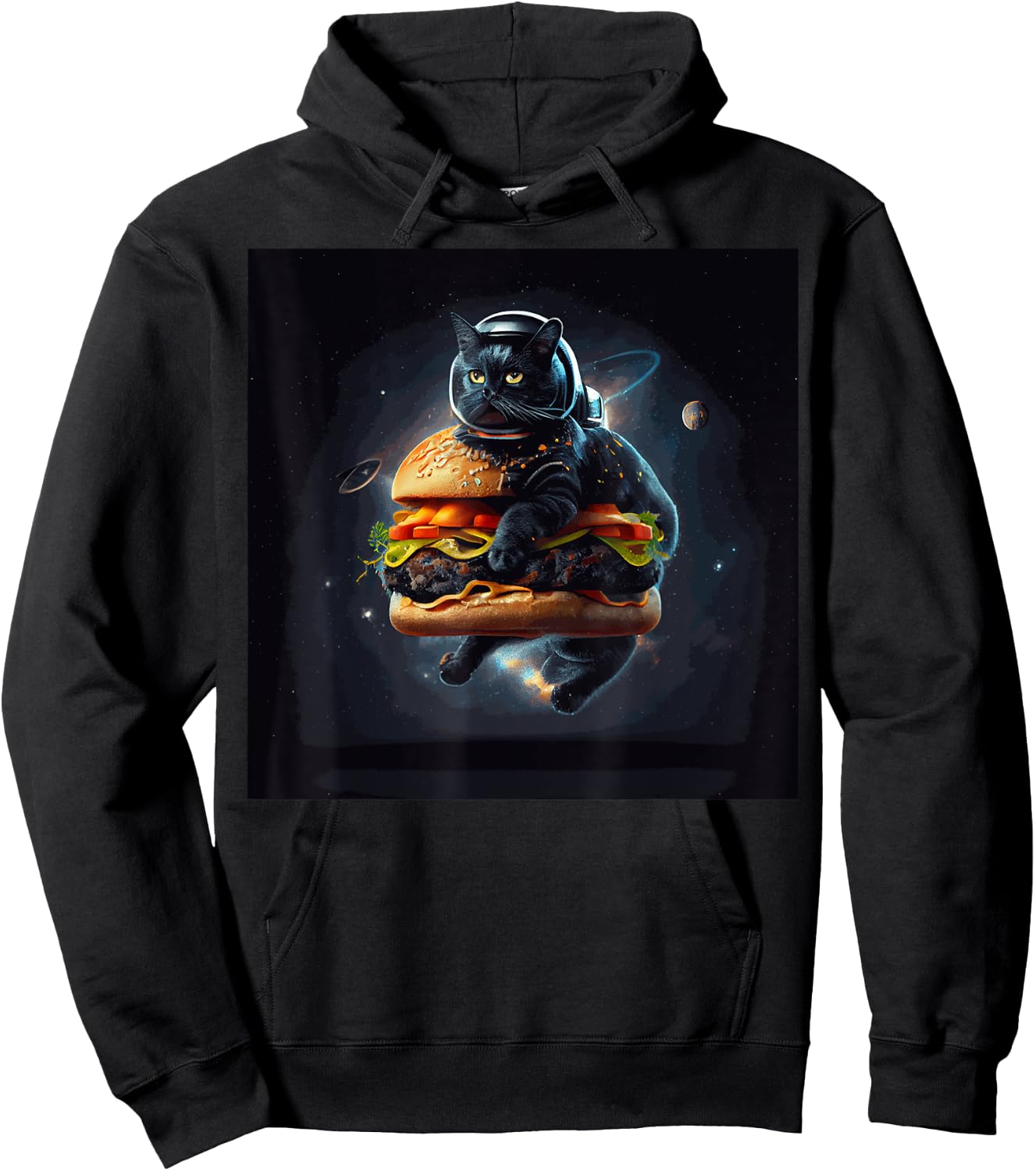 Funny Black Cat Astronaut Hamburger For Kids, Women, Men Hoodie - Hoodie | Black