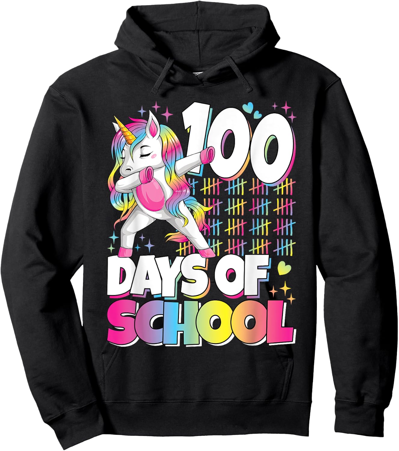 Cute 100 Days Of School Unicorn 100th Day Of School Girls Hoodie - Hoodie | Black
