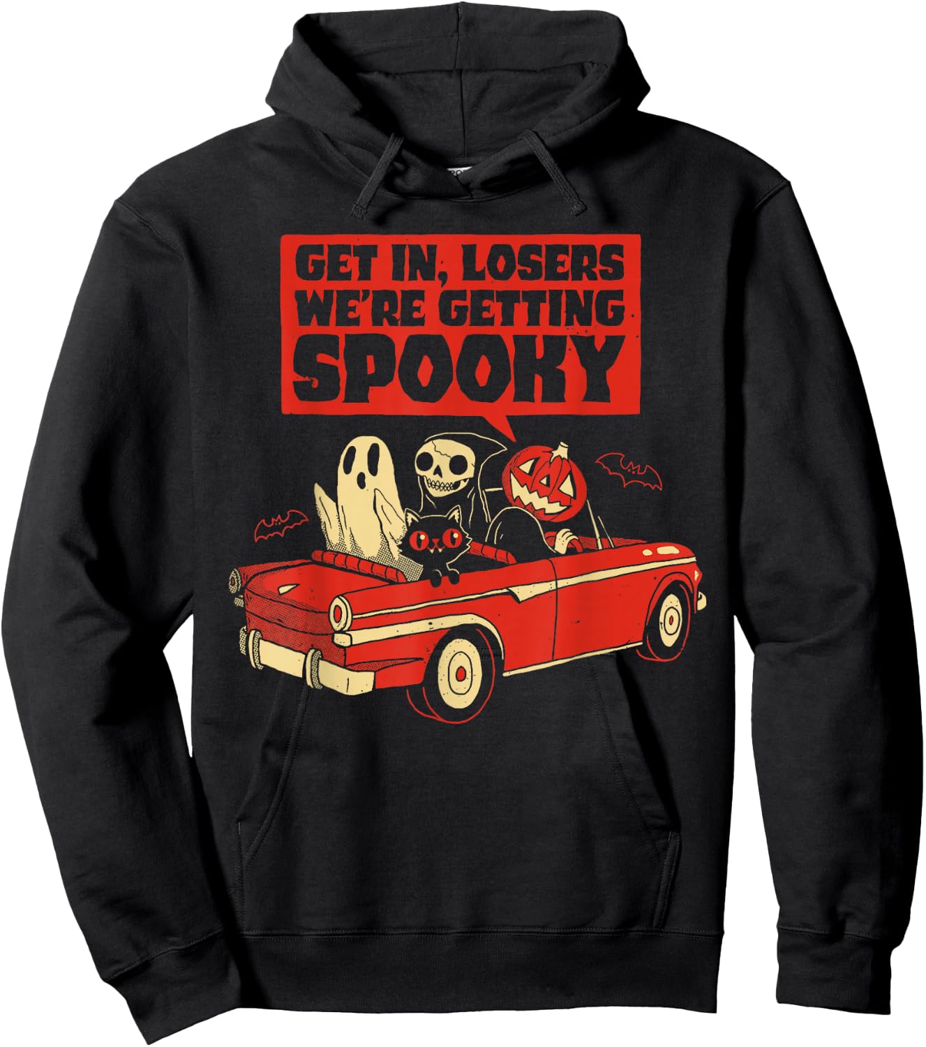 Get In, Losers We'Re Getting Spooky Skeleton Pumpkin Ghost Hoodie - Hoodie | Black