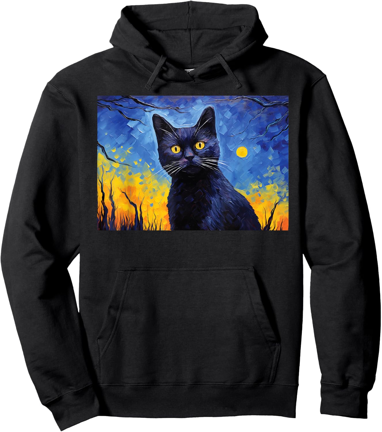 black cat Painting art Starry Night kitty kitten Van Gogh Men Women Kids Hoodie - Hoodie | Black