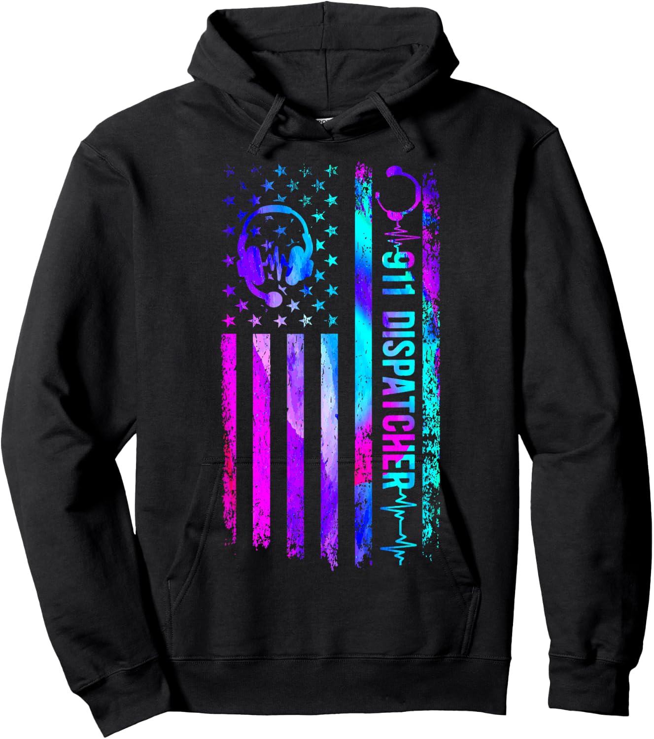 911 Dispatcher Thin Gold Yellow Line American Flag 911 Hoodie - Hoodie | Black