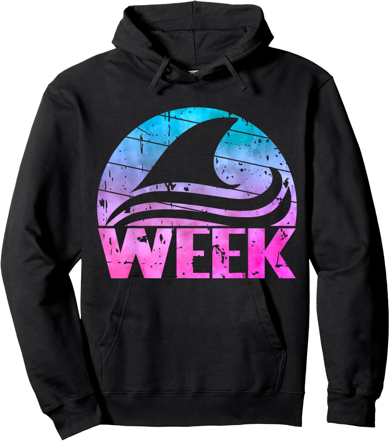 Retro Shark Fin Week 2024 Shark Lover Ocean Wildlife Tie Dye Hoodie - Hoodie | Black