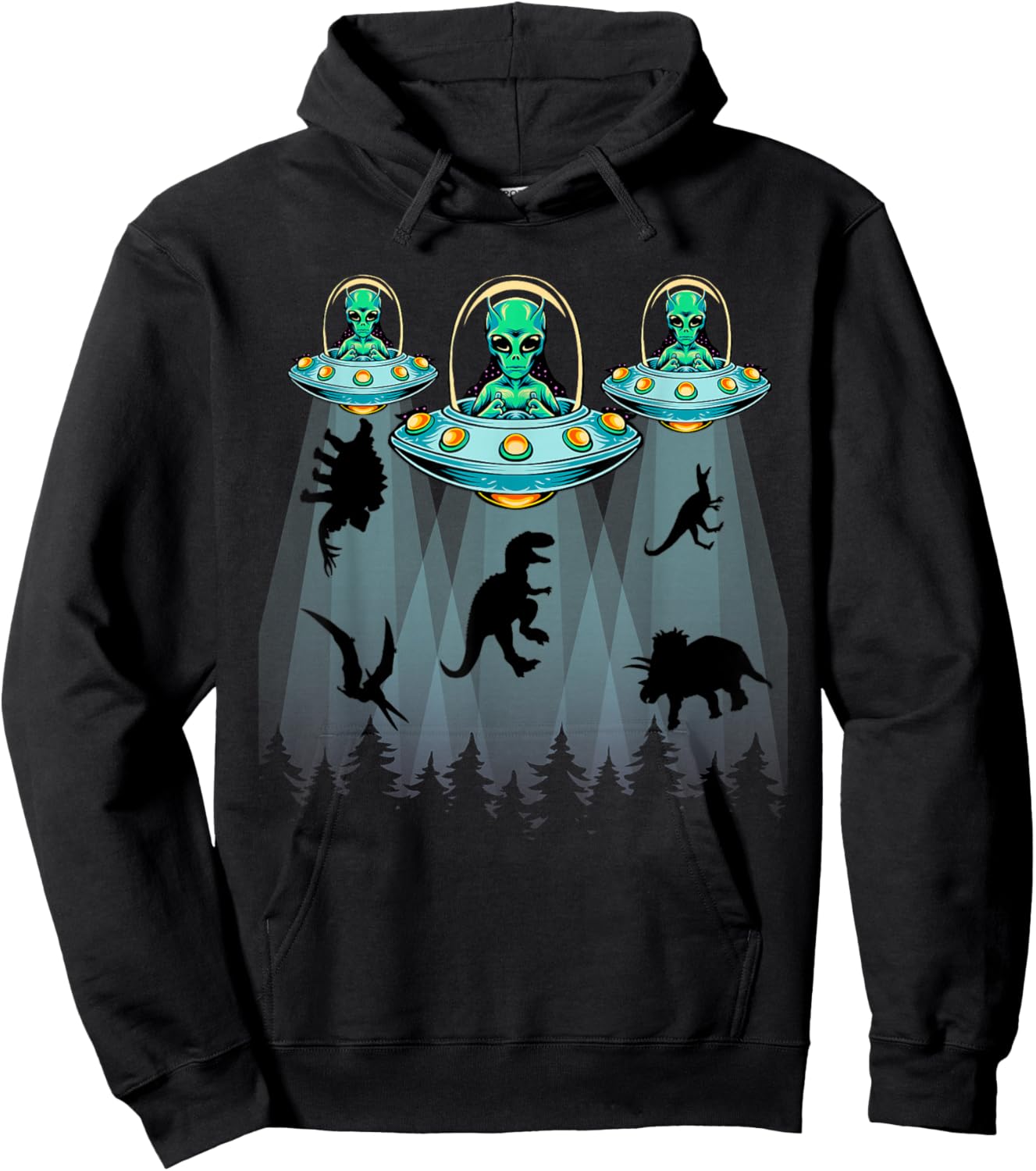 Dinosaur Aliens Shirts For Kids, T-rex Alien Abduction UFO Hoodie - Hoodie | Black