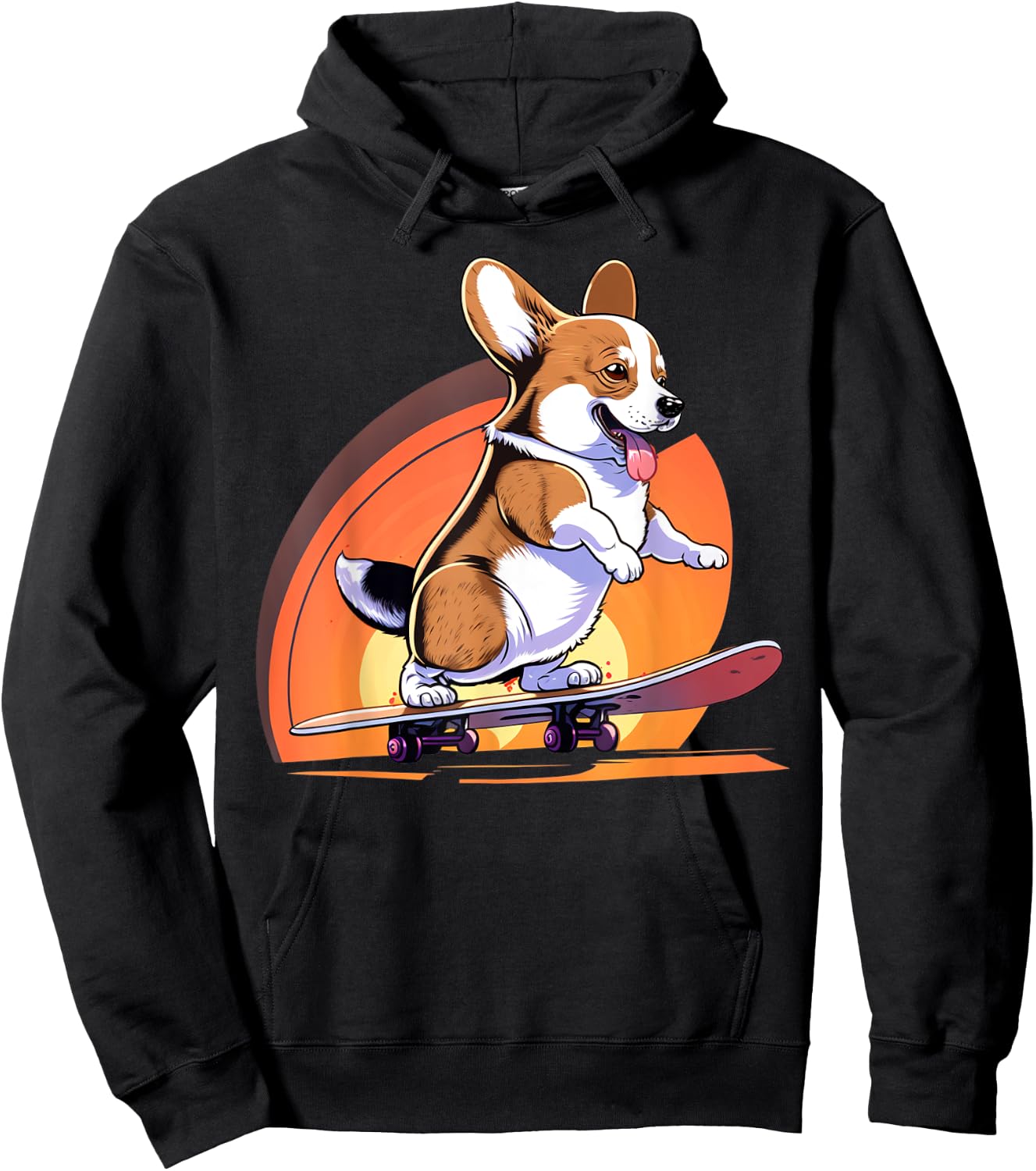 Awesome Rad Animals Kids & Adults Black Corgi Skateboarding Hoodie - Hoodie | Black
