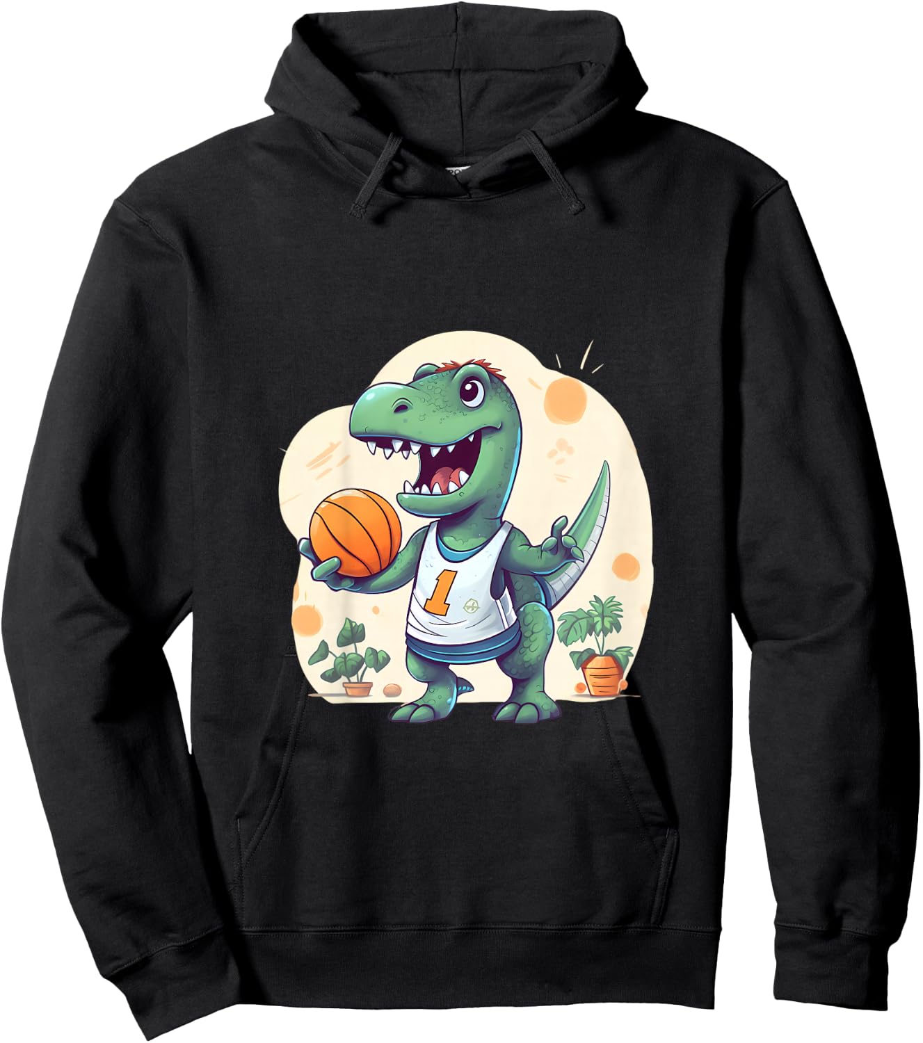 Kids Boy Dinosaur T Rex Playing Basketball Hoodie - Hoodie | Black
