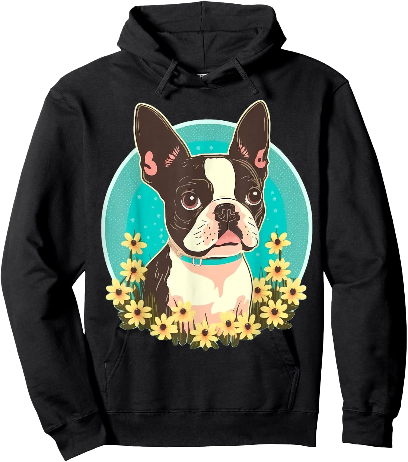 Cute Boston Terrier Dog on Boston Terrier Lover Hoodie - Hoodie | Black