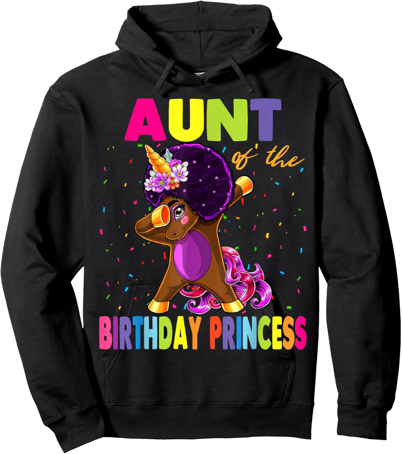 Dabbing Unicorn Afro Aunt of the Birthday Princess Hoodie - Hoodie | Black