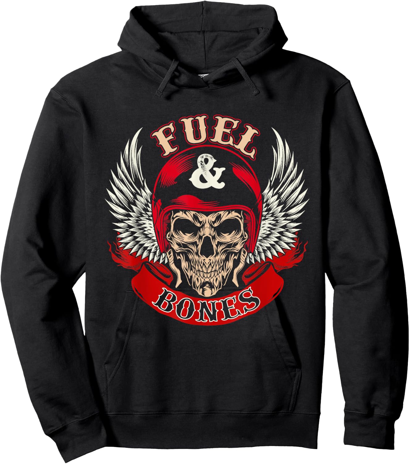 Fuel & Bones - Skull Biker Motorcycle Rider Motorbike Riding Hoodie - Hoodie | Black