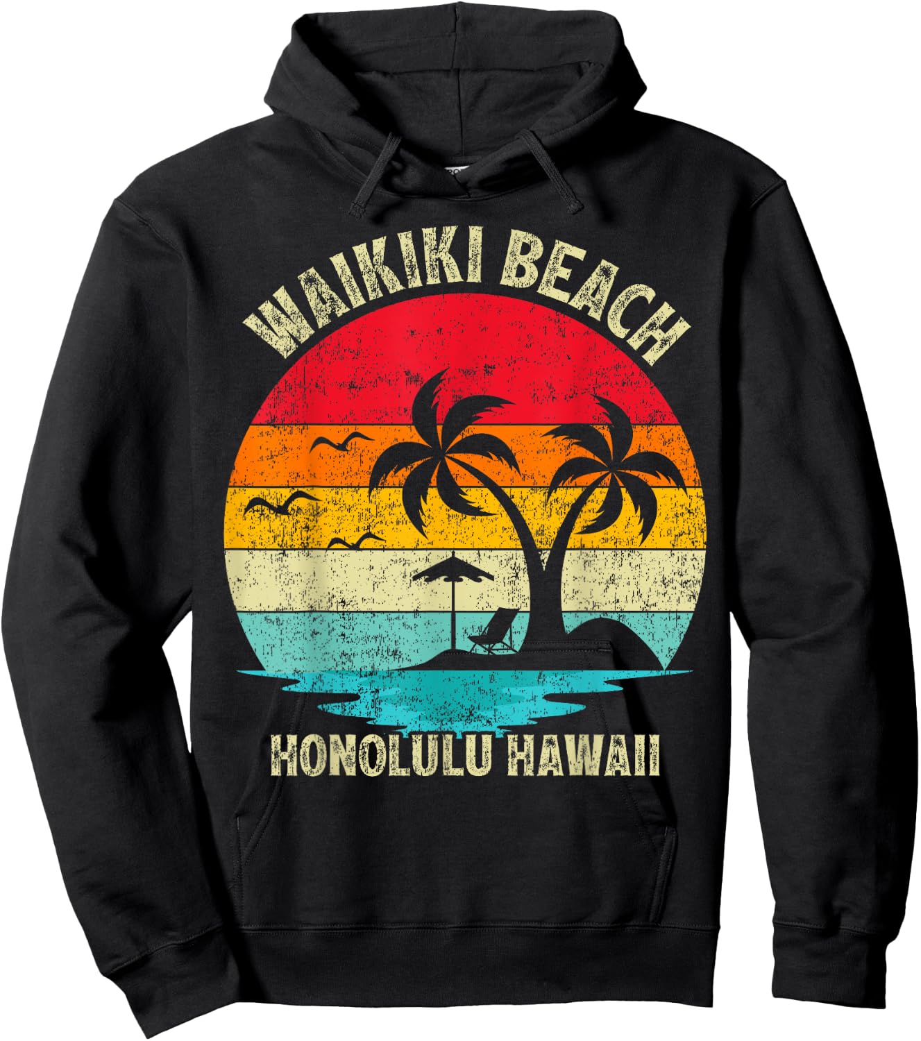 Family Vacation Vintage Retro Honolulu Hawaii Waikiki Beach Women Girls Kids Hoodie - Hoodie | Black