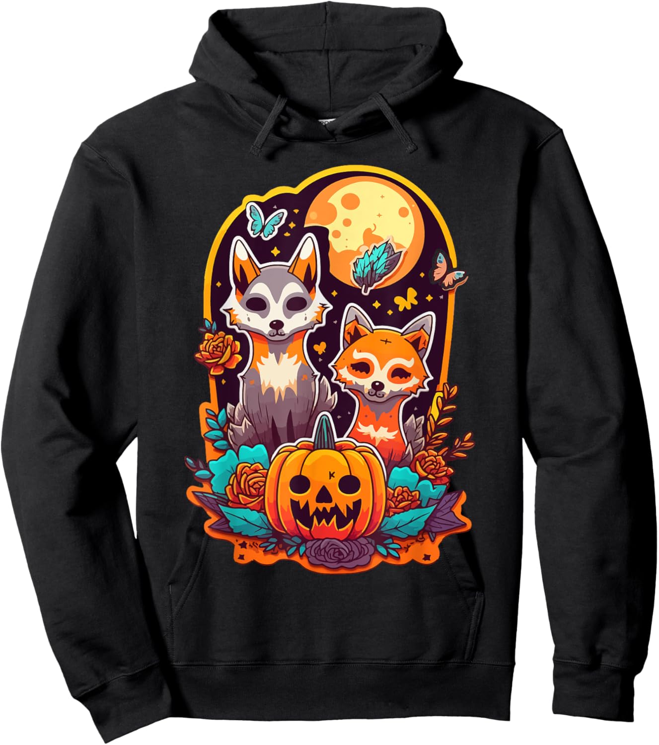 Sugar Skull Wolf Fox Cute Trick-or-treat Anime Halloween Hoodie - Hoodie | Black