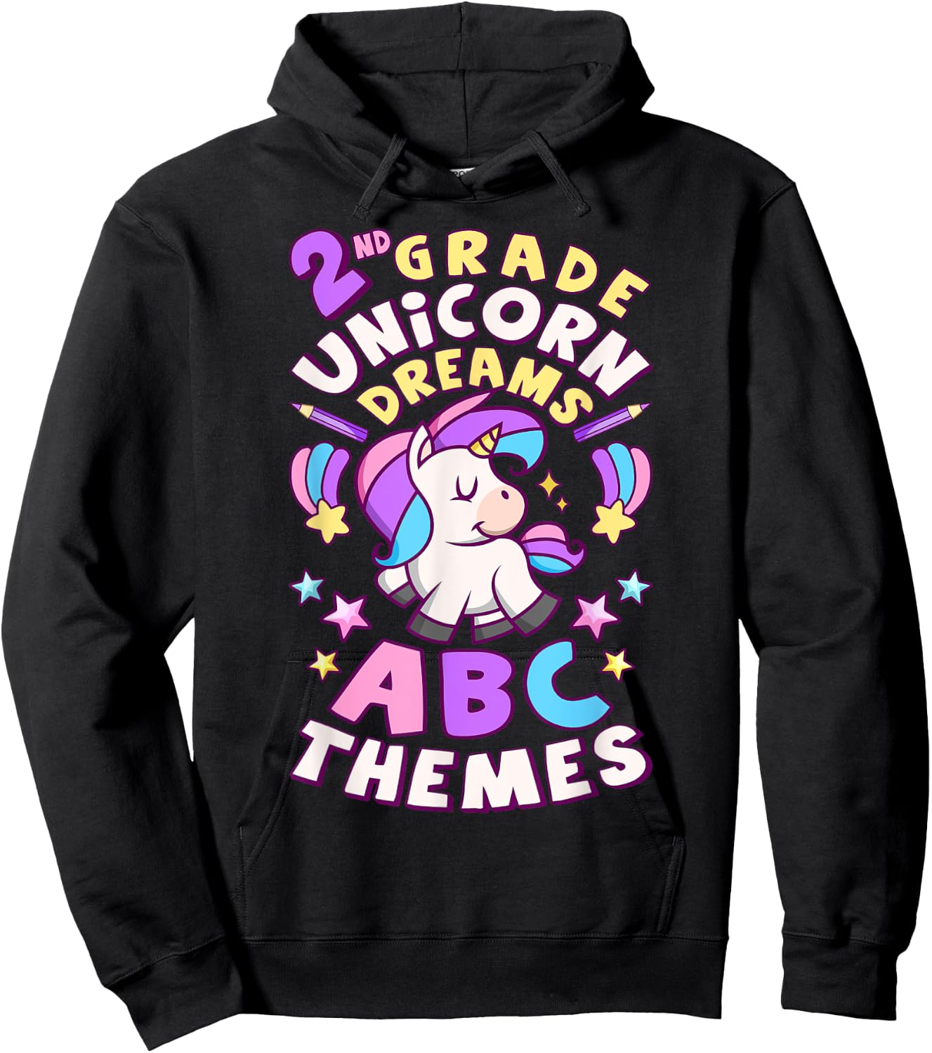 First Day of 2nd Grade, Back To School, Girl, Unicorn, ABC Hoodie - Hoodie | Black