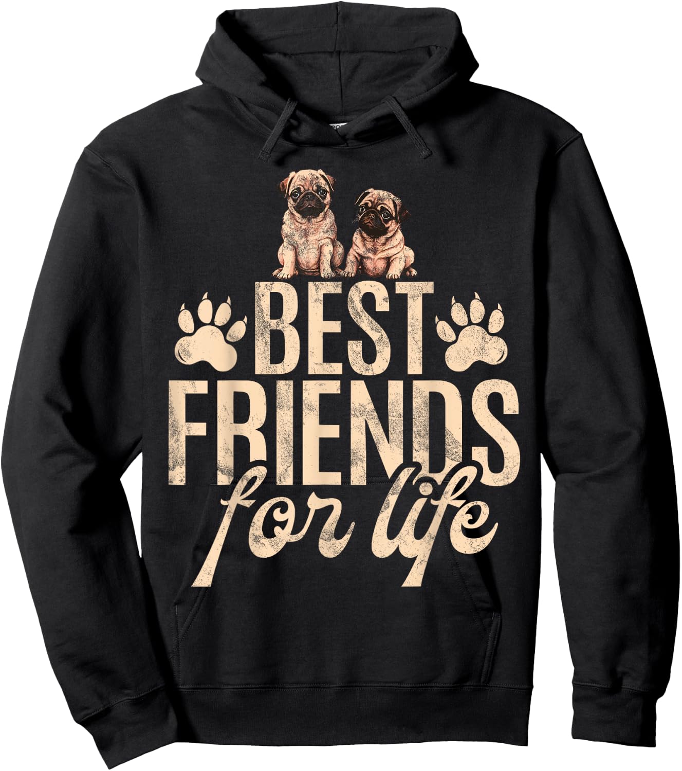 Best Friends for Life Pug Hoodie - Hoodie | Black