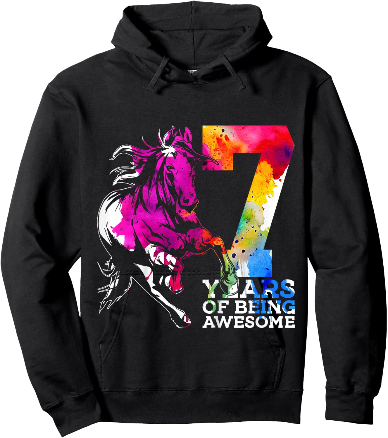Horse 7 YEARS OF BEING AWESOME RIDING 7TH BIRTHDAY Hoodie - Hoodie | Black