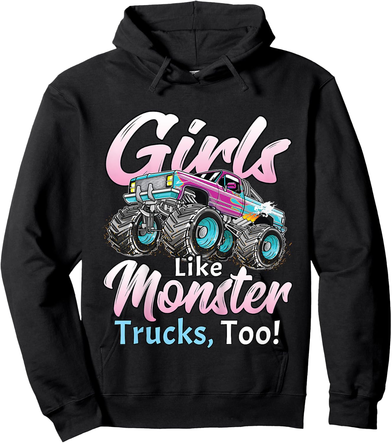 Monster Truck Unicorn Birthday Party Monster Truck Girl Hoodie - Hoodie | Black