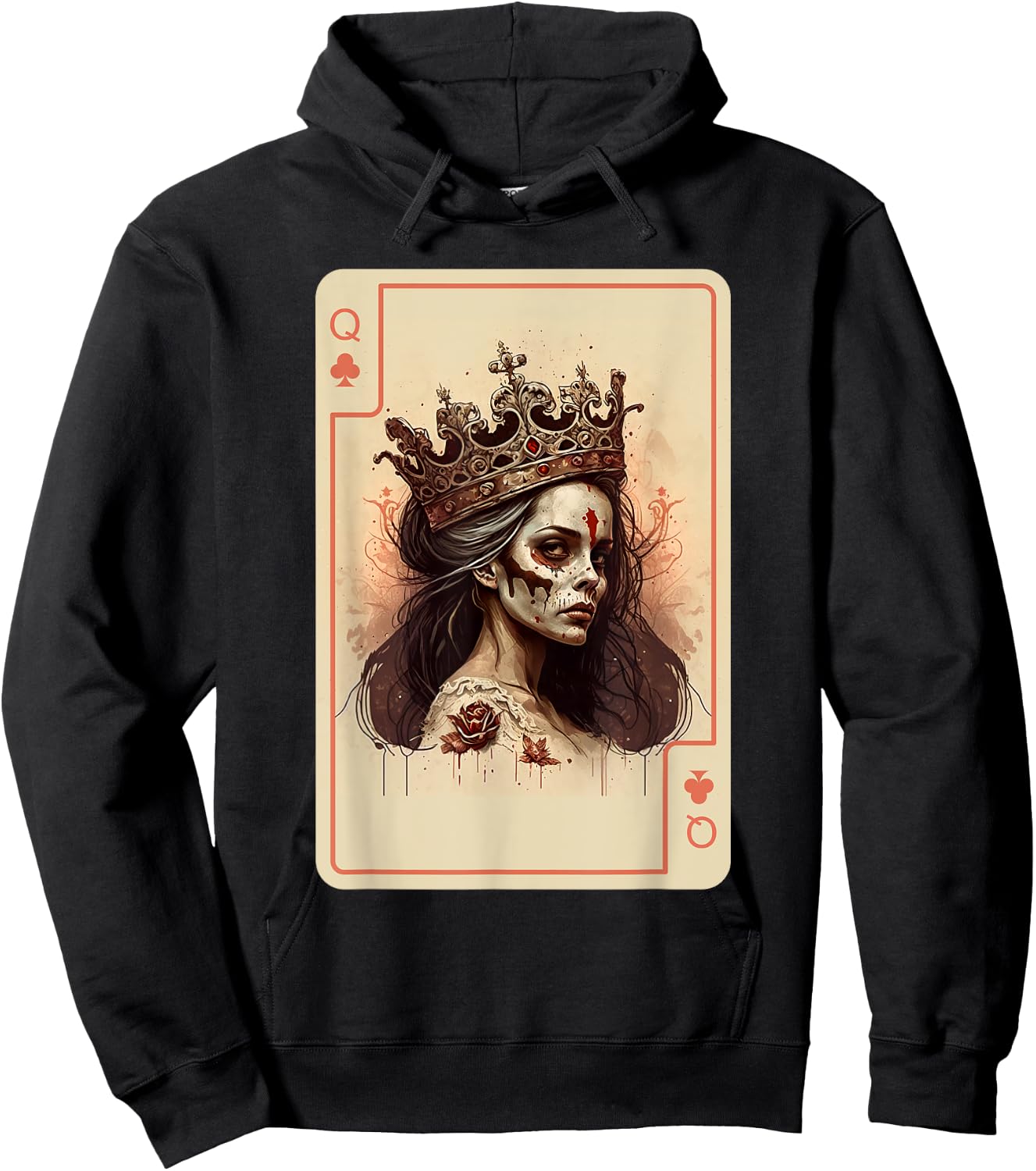 Gothic Halloween Card Game Creepy Poker Cards Queen of Clubs Hoodie - Hoodie | Black