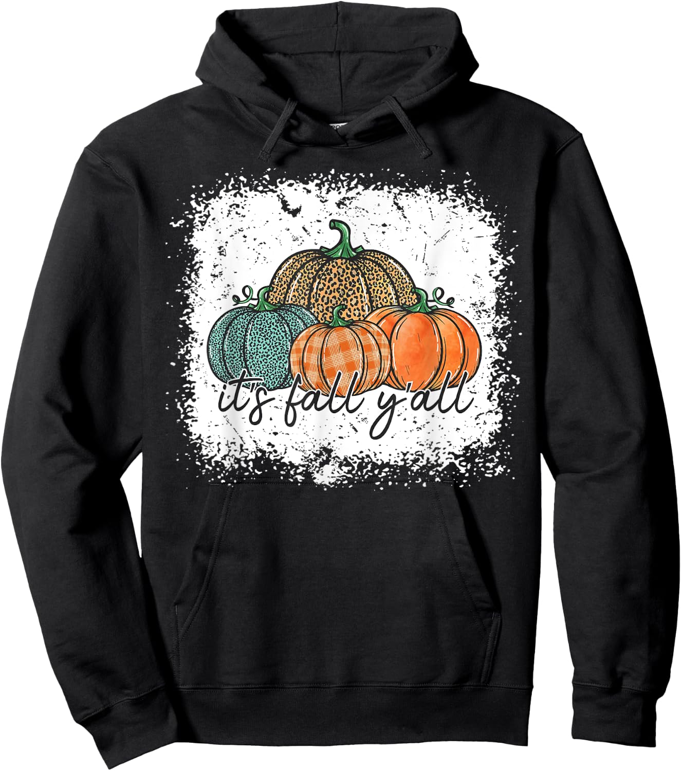 Bleached Leopard Pumpkin Autumn Its Fall Yall Thanksgiving Hoodie - Hoodie | Black