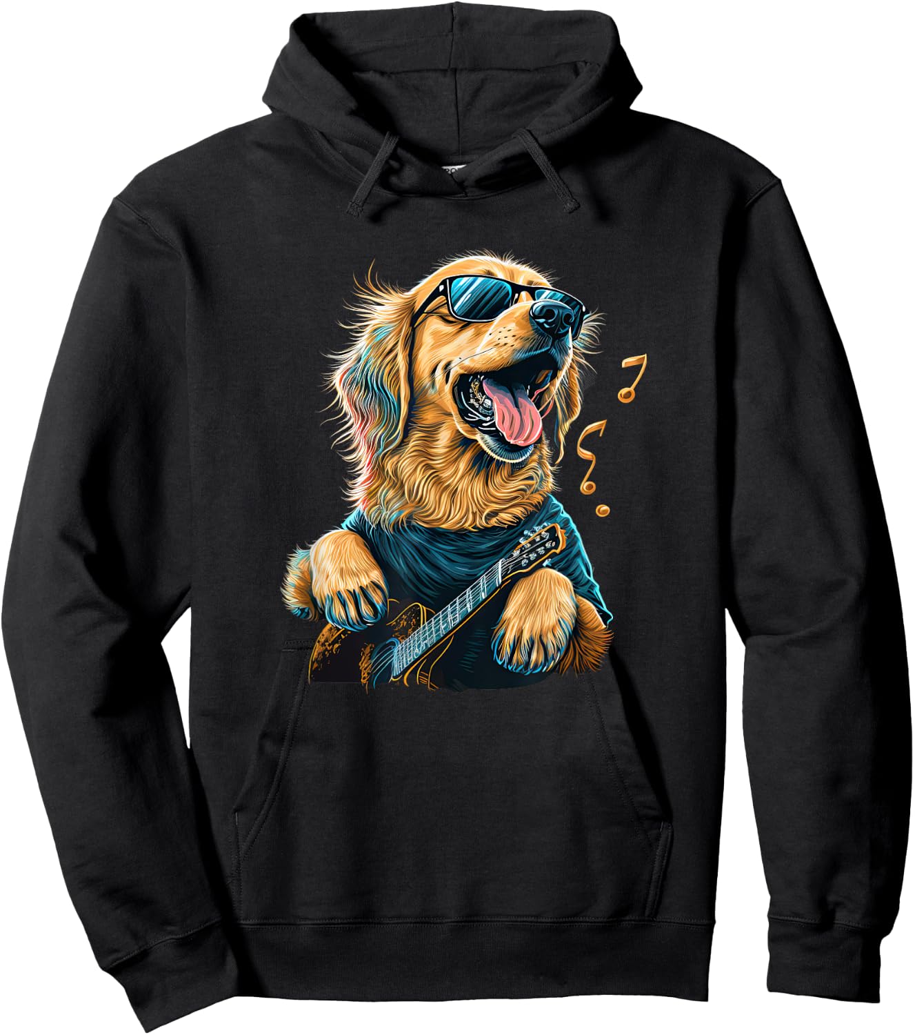 Funny Golden Retriever Rock & Roll music guitar Hoodie - Hoodie | Black