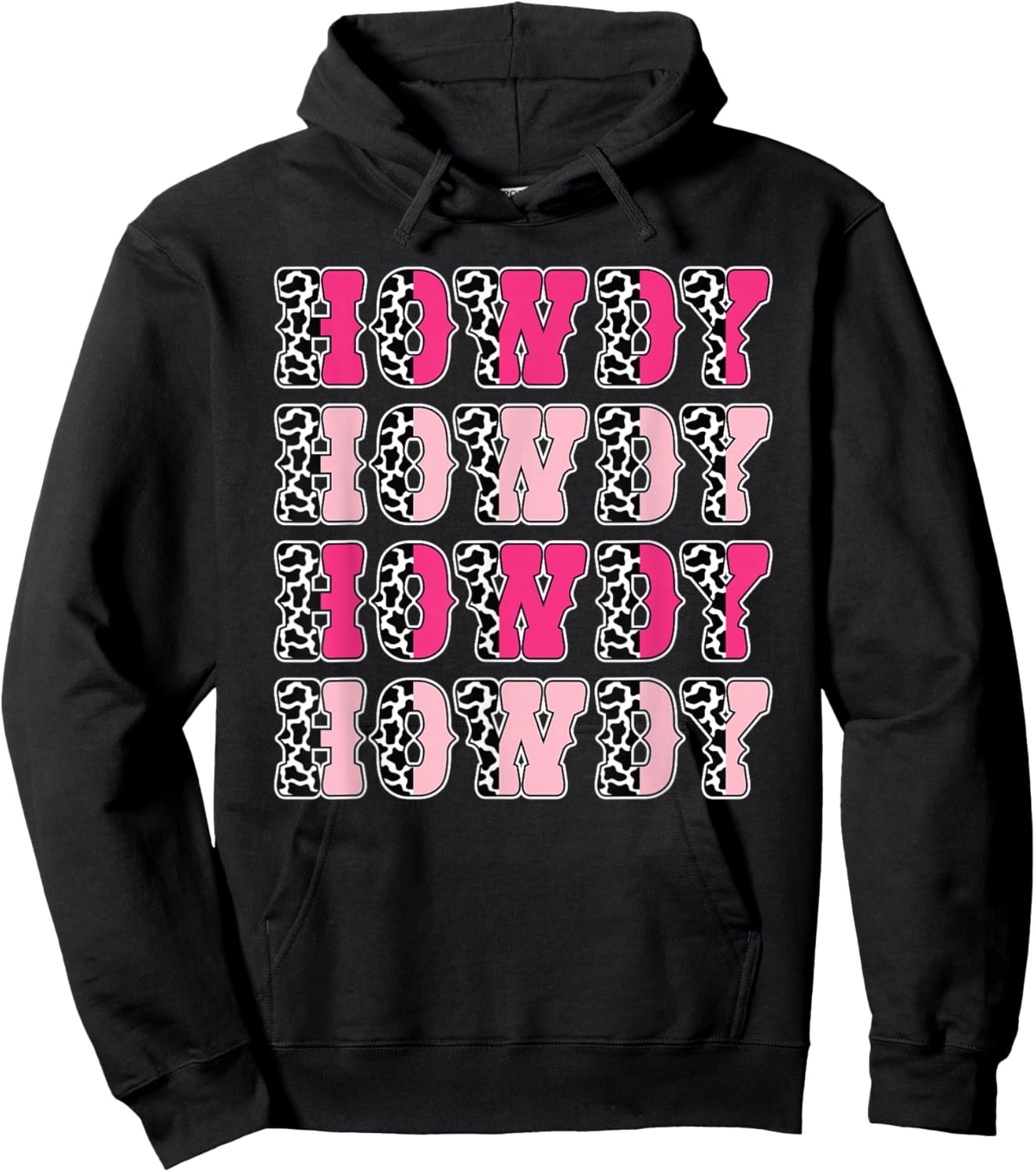 Howdy Pink Cow Print Western Cowgirl Texas Rodeo Women Girls Hoodie - Hoodie | Black