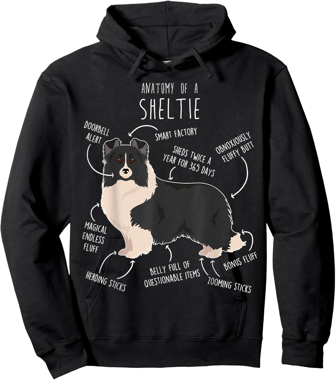 Bi Black Sheltie Shetland Sheepdog Anatomy, Funny Cute Pet Men Women Girls Kids Hoodie - Hoodie | Black