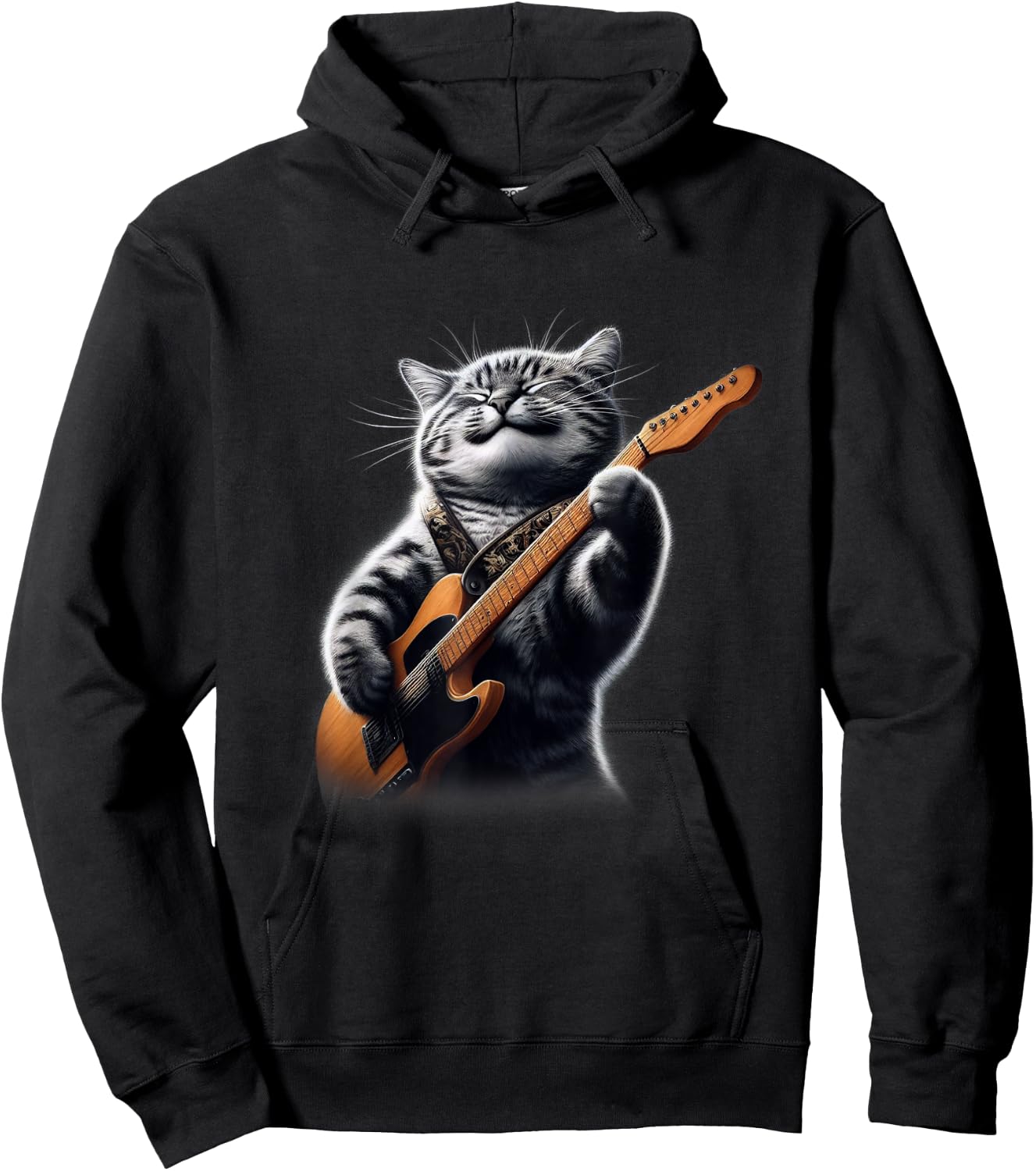 Cat Playing Guitar - Funny Rock Music Guitar Cat Men Women Kids Hoodie - Hoodie | Black