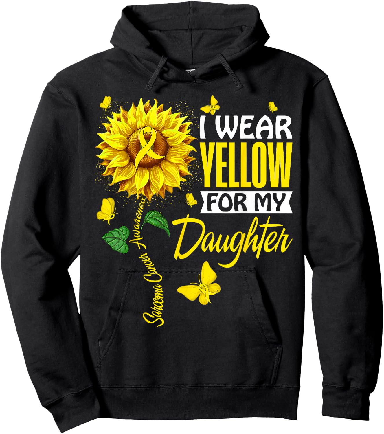 I Wear Yellow For Daughter Sarcoma Cancer Awareness Support Hoodie - Hoodie | Black