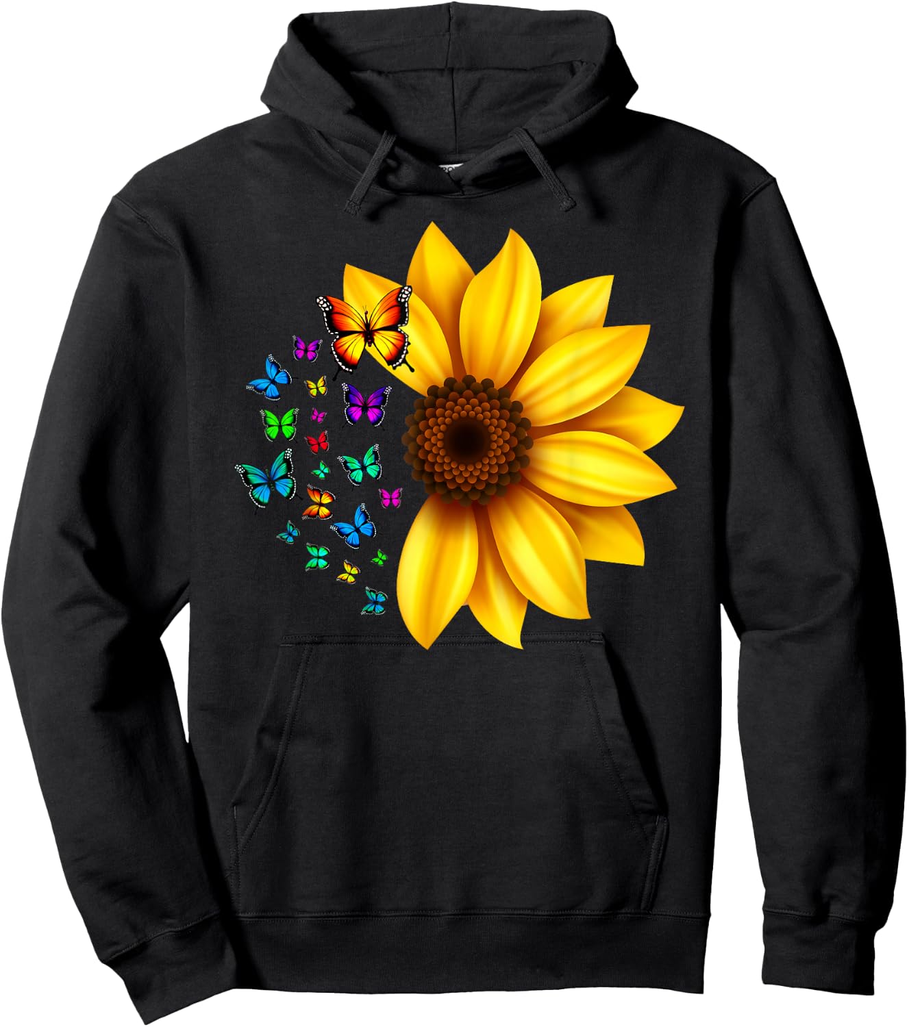 Sunflower Butterflies Design Hoodie - Hoodie | Black
