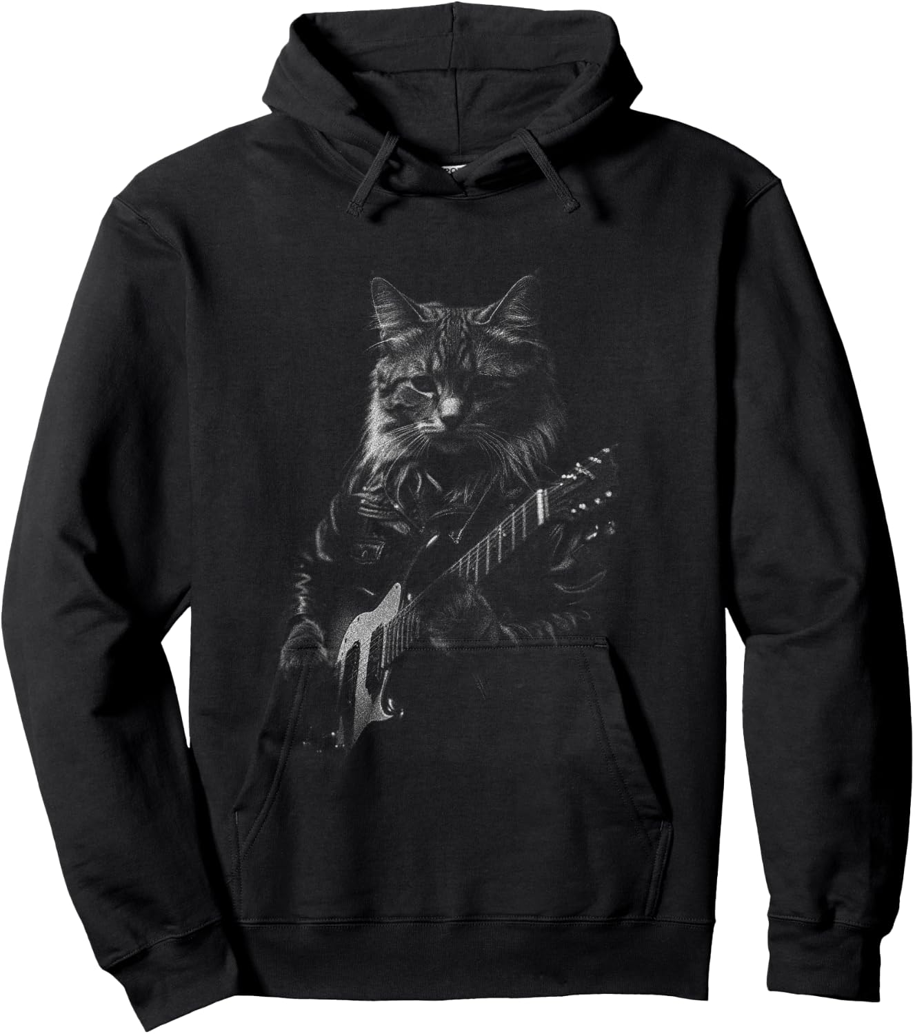Rock And Roll Band Rock Cat Playing Guitar Funny Guitar Cat Hoodie - Hoodie | Black