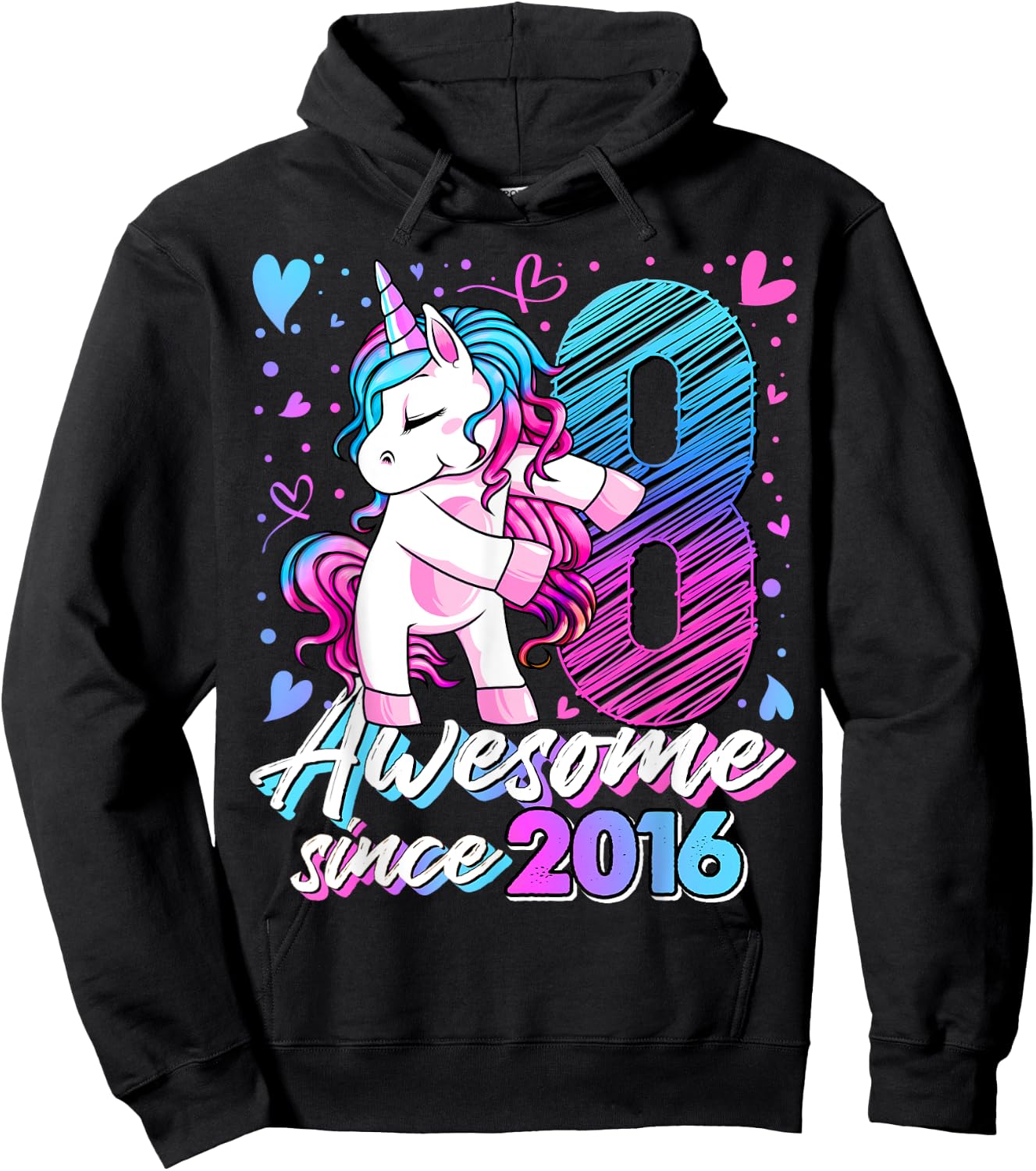 8 Years Old Flossing Unicorn Gifts 8th Birthday Girl Party Hoodie - Hoodie | Black