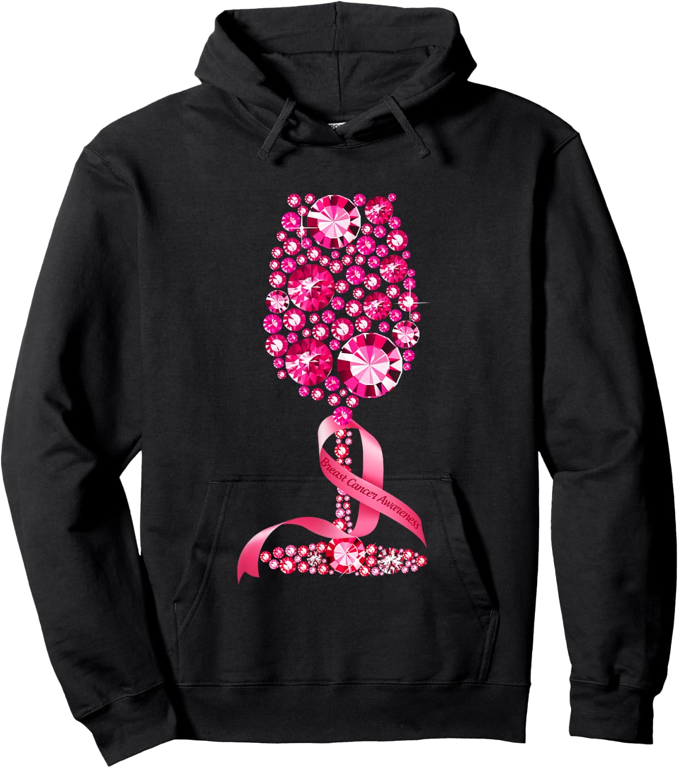 Pink Ribbon Wine Glass Breast Cancer Awareness Wine Lovers Hoodie - Hoodie | Black