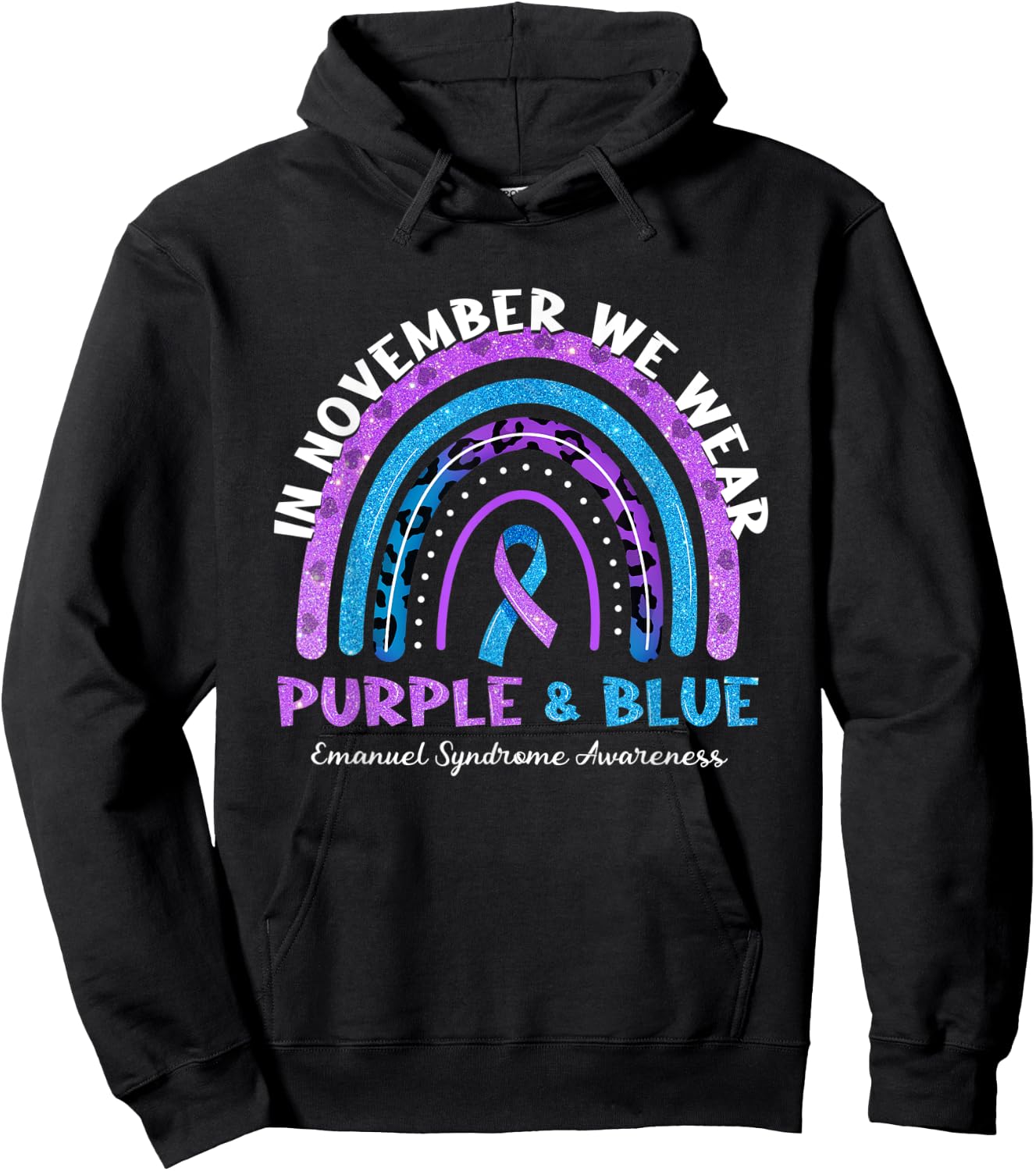 In November We Wear Purple And Blue Rainbow Emanuel Syndrome Hoodie - Hoodie | Black