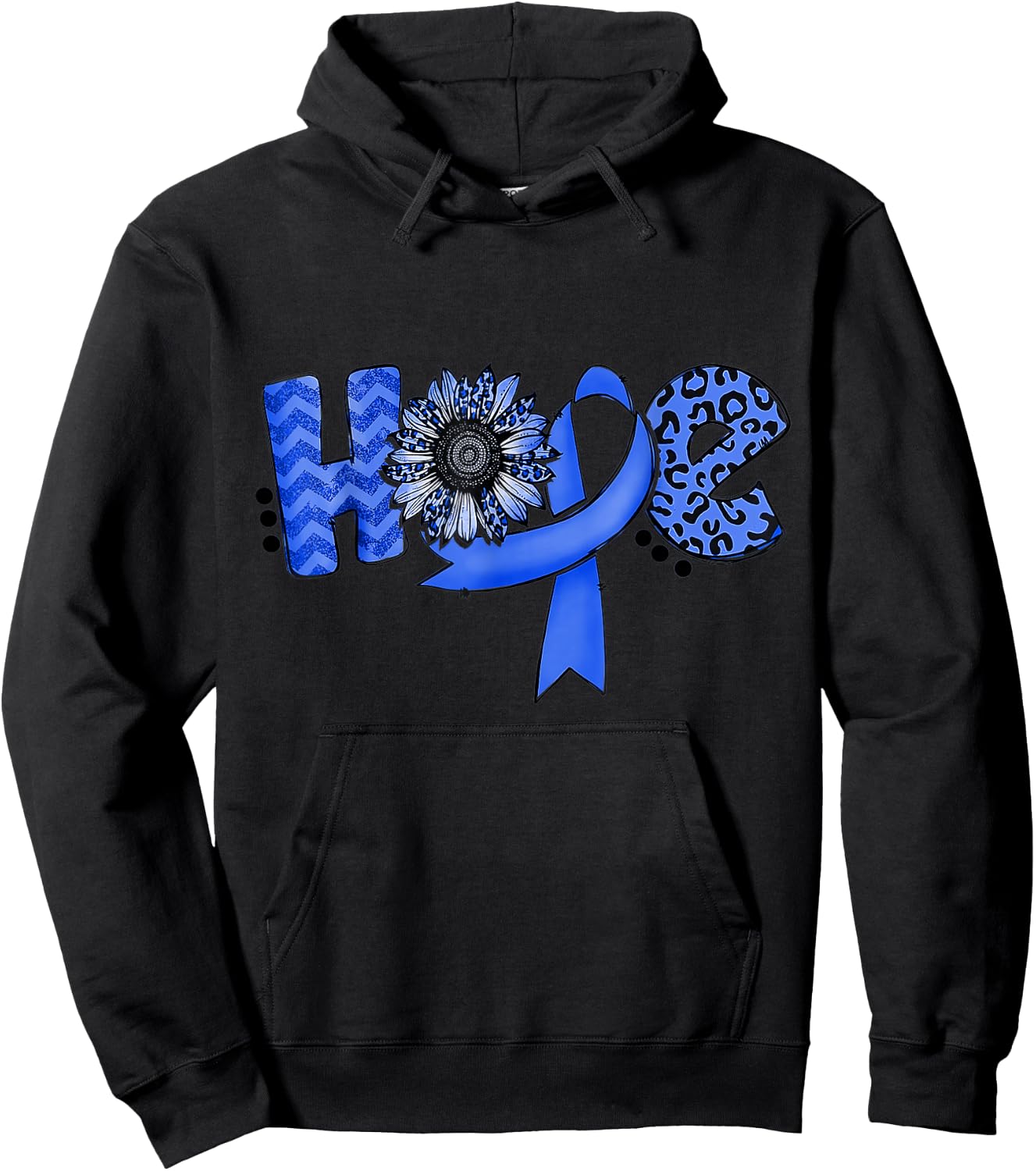 Hope Blue Ribbon Sunflower Colorectal Colon Cancer Awareness Hoodie - Hoodie | Black