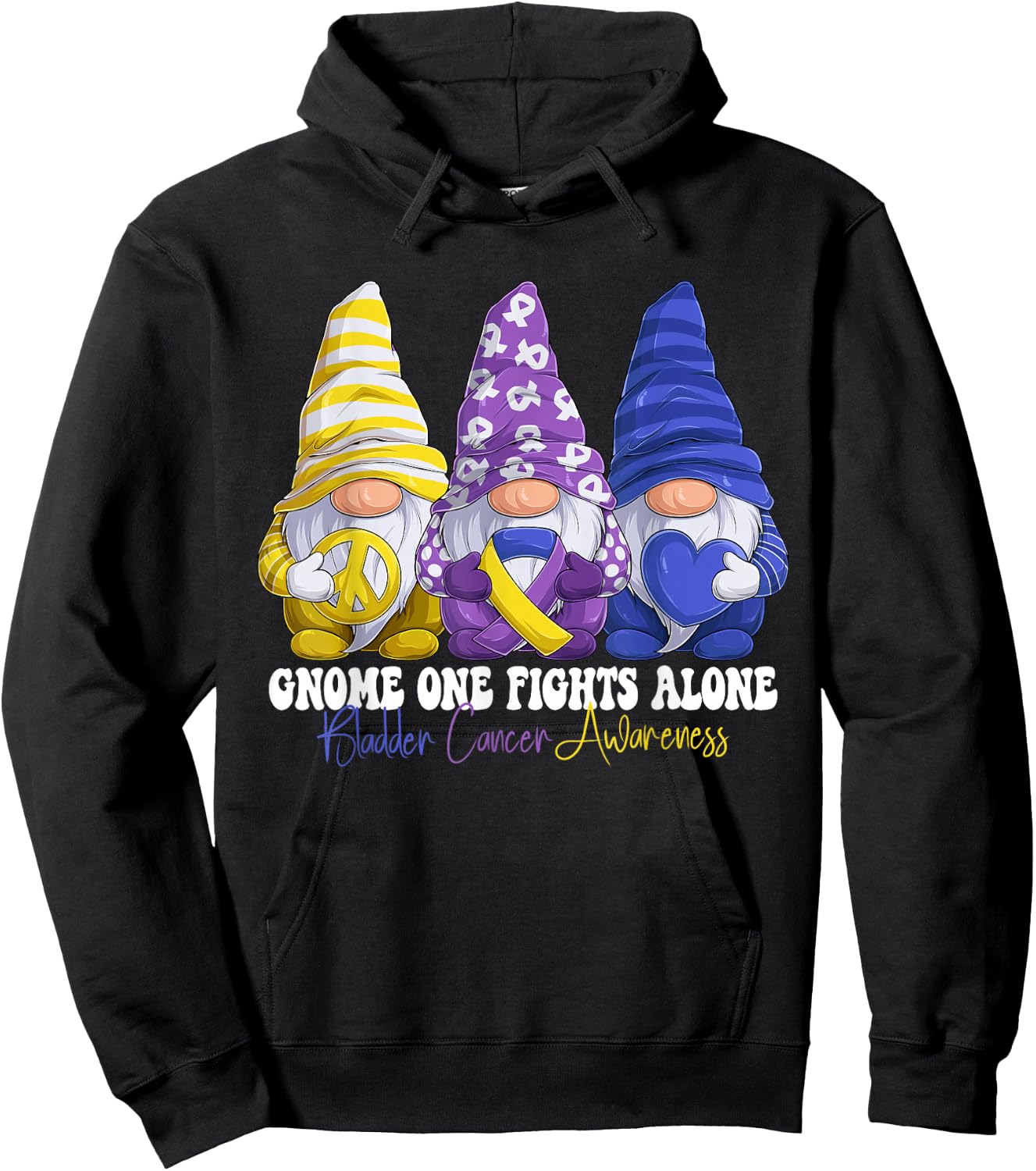 Funny Gnomies Bladder Cancer Awareness Month Purple Ribbon Hoodie - Hoodie | Black