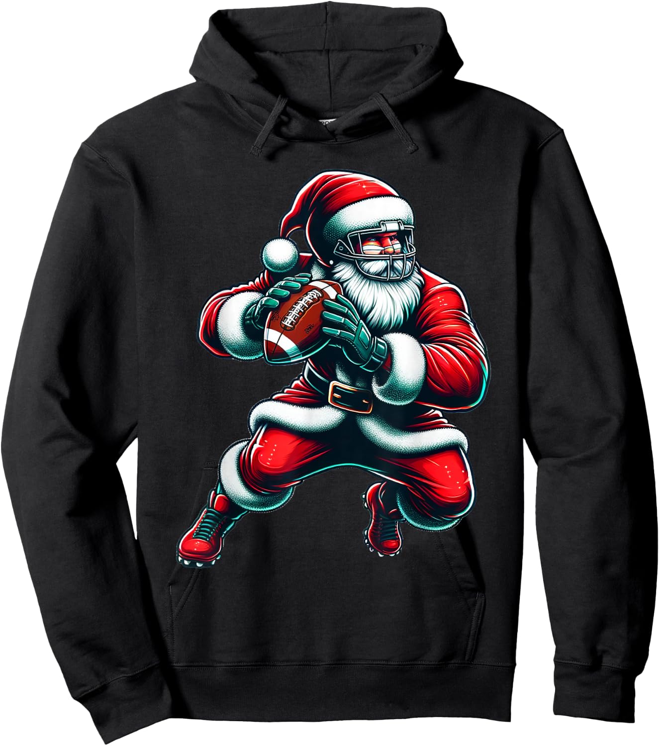 Santa Playing American Football Christmas Women Men Kids Hoodie - Hoodie | Black