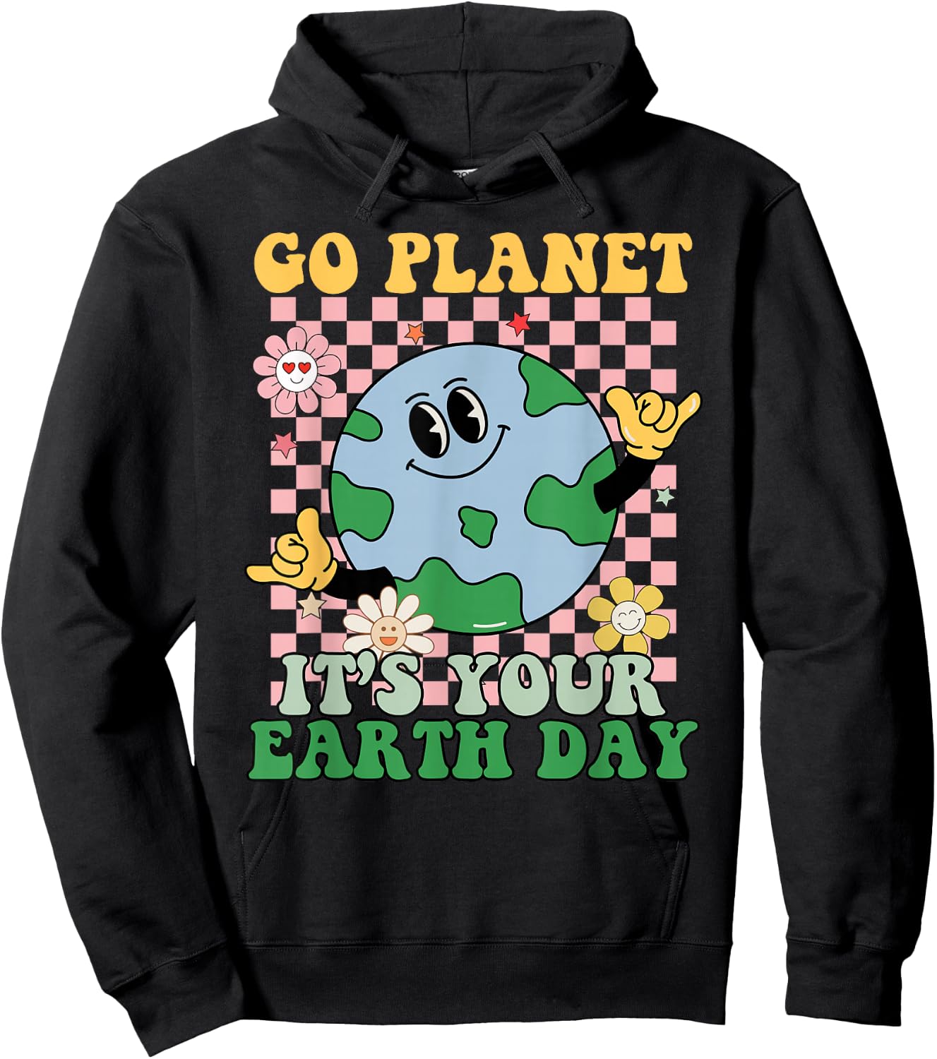 Go Planet Its Your Earth Day Peace Groovy Kids Boys Girls Hoodie - Hoodie | Black
