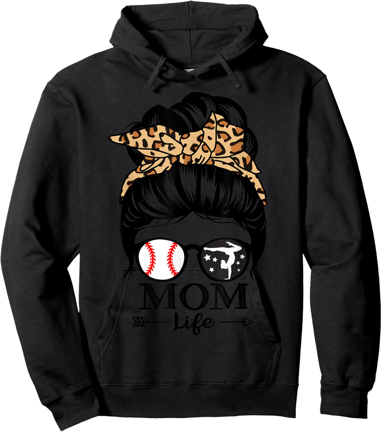 Mom Life Messy Bun Hair Funny Baseball Gymnastics Mom Hoodie - Hoodie | Black