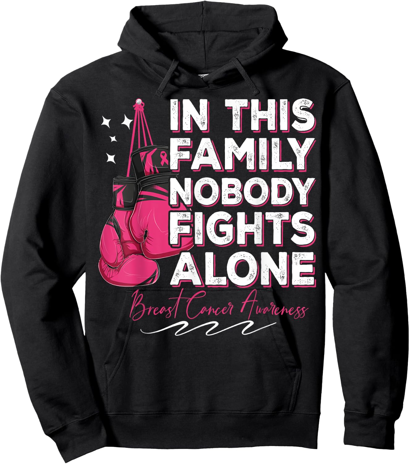 In This Family Nobody Fights Alone Breast Cancer Fighter Hoodie - Hoodie | Black