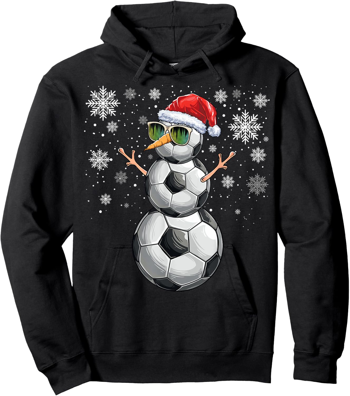 Snowman Soccer Ball Christmas Santa Boys Kids Hoodie - Hoodie | Black