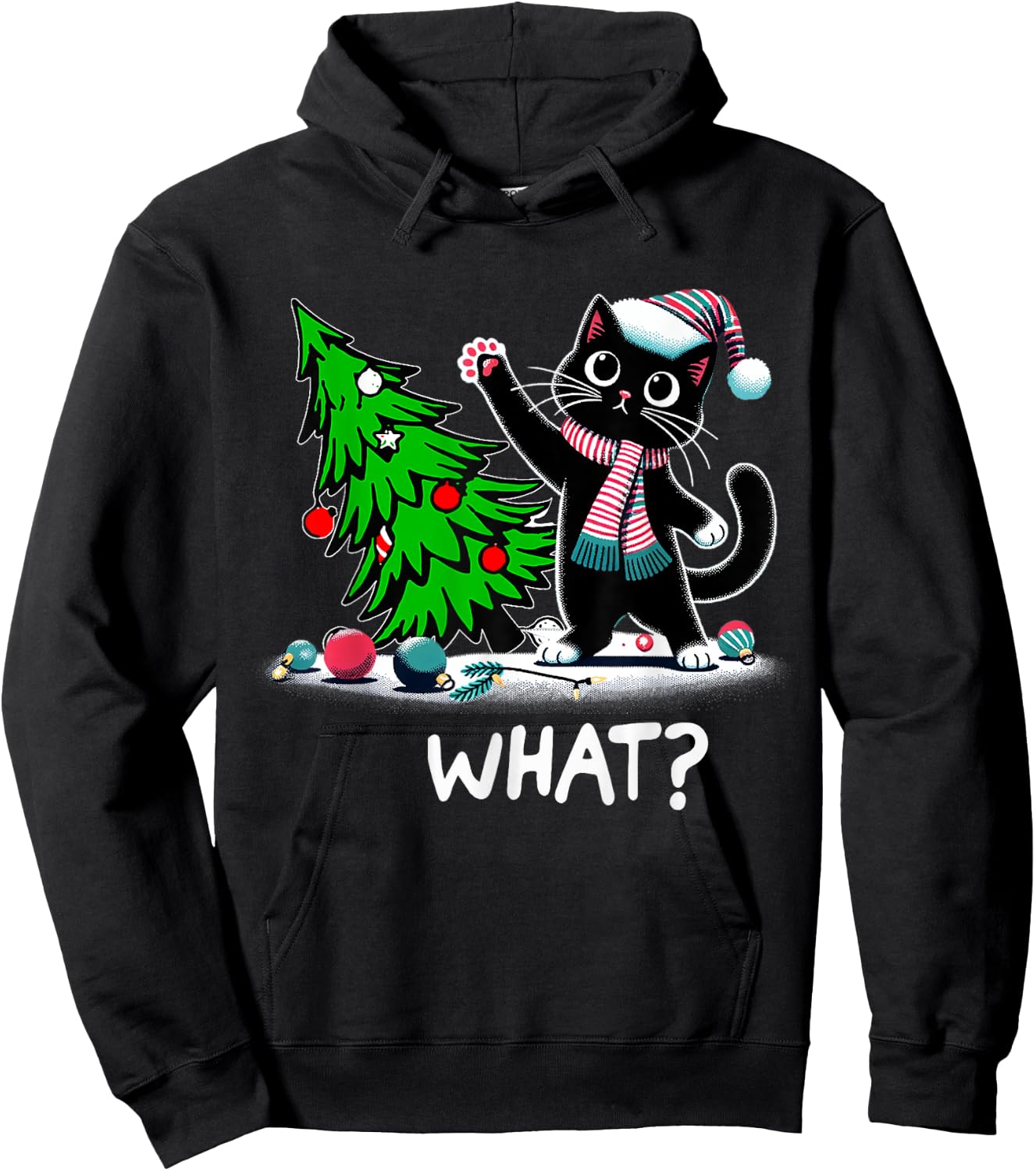 Black Cats Lovers Funny Black Cat Christmas Tree Lights What Men Women Kids Hoodie - Hoodie | Black