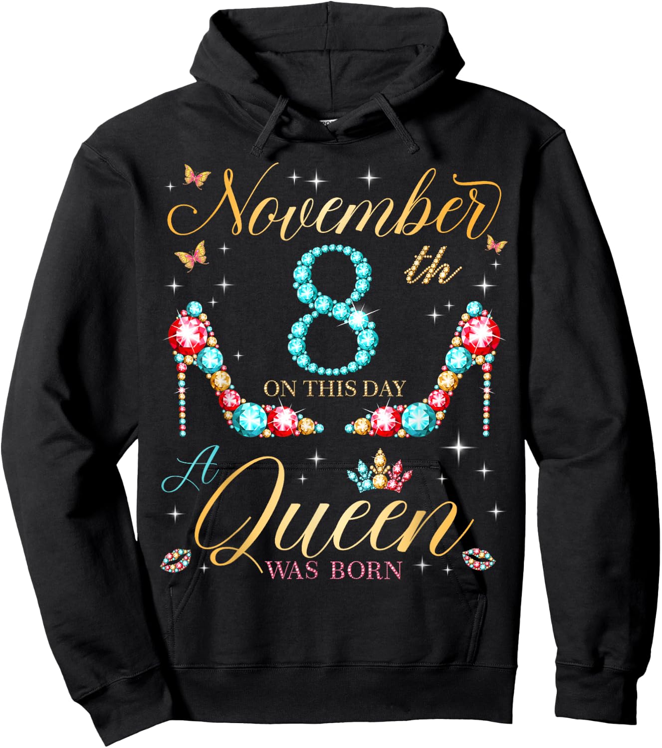 On November 8th A Queen Was Born on November 8 Birthday Hoodie - Hoodie | Black