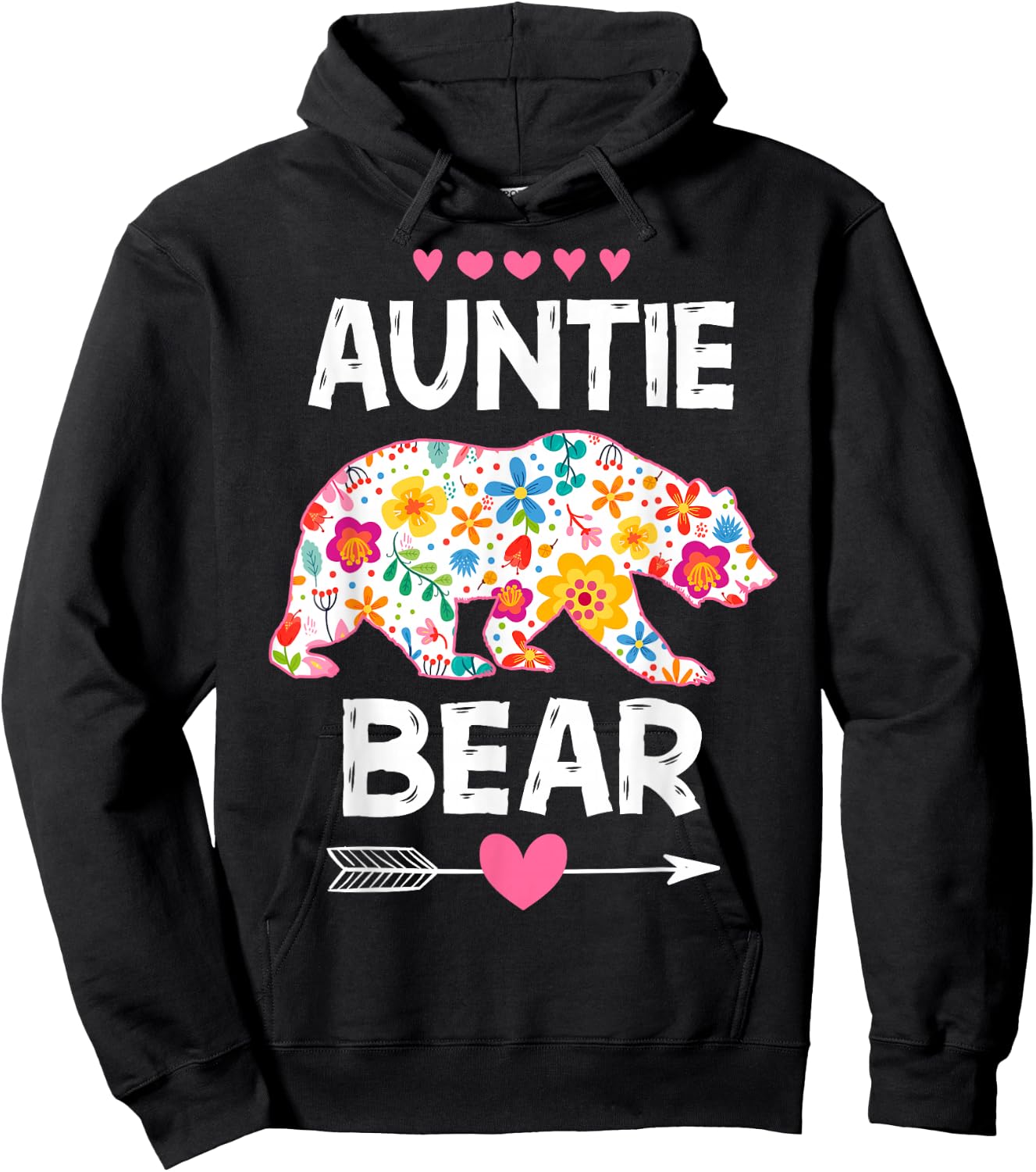 Auntie Bear Cute Floral Mother's Day Family Matching Party Hoodie - Hoodie | Black